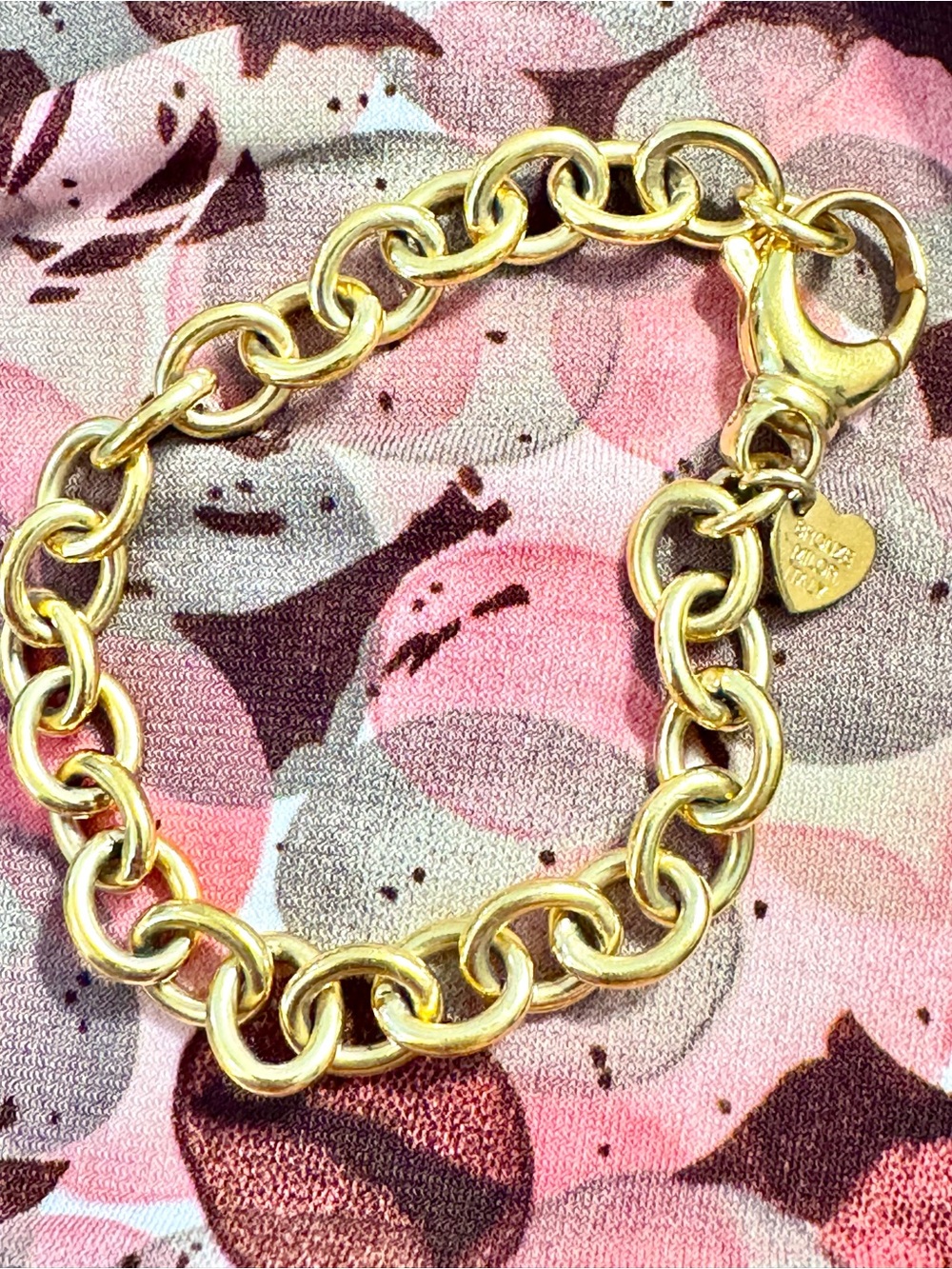 Gold Chain Link Bracelet with Heart Charm - BRonze Milor Italy
